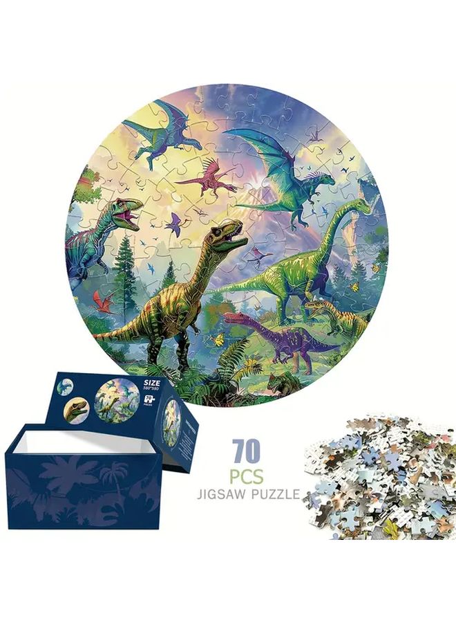 عالم الديناصورات 70 قطعة لغز دائري سميك ومتين للمتعة العائلية في أعياد الميلاد - Image 1